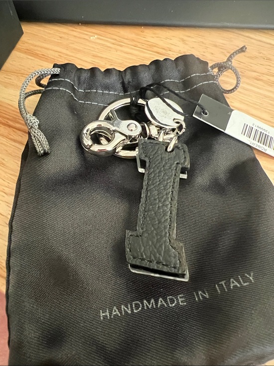 Roberto Mantellassi Accessories - Black Leather 'I' Keyring Charm with Silver Hardware